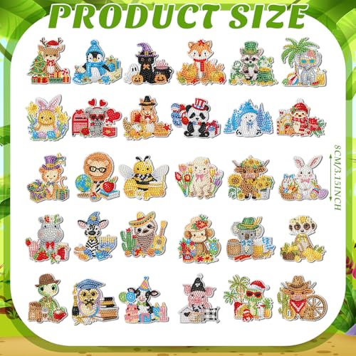 Xuhal 30 Pcs Holiday Diamond Painting Magnets Diamond Art Kits for Adults | Seasonal Animal Refrigerator Magnet, Christmas 5D Rhinestone Fridge Magnetic Sticker, Diamond Club Gifts, Small DIY Crafts - color: Holiday