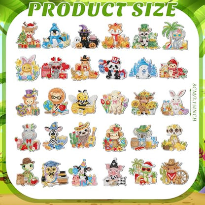 Xuhal 30 Pcs Holiday Diamond Painting Magnets Diamond Art Kits for Adults | Seasonal Animal Refrigerator Magnet, Christmas 5D Rhinestone Fridge Magnetic Sticker, Diamond Club Gifts, Small DIY Crafts - color: Holiday