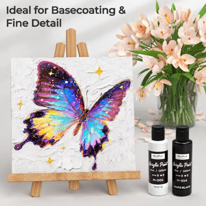Nicpro White & Black Acrylic Paint (4 oz / 120 ml Each), Rich Pigments - color: White & Black, size: 4 Fl Oz (Pack of 2)