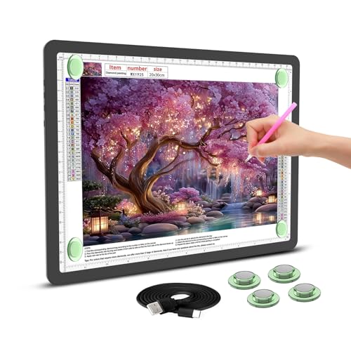 Rechargeable A4 Light Board for Diamond Painting, 9000 Lux Tracing Light Box with Side Physical Buttons, 3 Colors and 6 Levels of Brightness, LED Light Pad for Diamond Art, Drawing, Weeding Vinyl - size: A4 without Bag