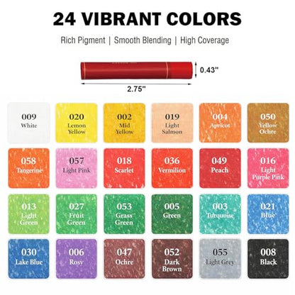 Oil Pastels Set, Soft Round Oil Pastel Crayons for Students & Artists, Drawing, Sketching, Blending & School Art Supplies (24 Colors) - color: 24 Colors