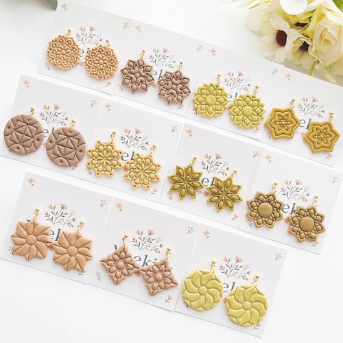 Xaekicr 11 Pcs Mandala Polymer Clay Cutters - Geometric Flower & Boho Shape Jewelry Making Tools for Earrings, Pendants & DIY Crafts, Soft Clay Molds - color: 2D color