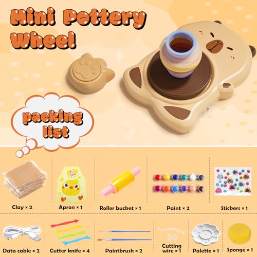 Capybaras Pottery Wheel Kit for Kids with foot pedal for kids ages 6-12 - color: brown