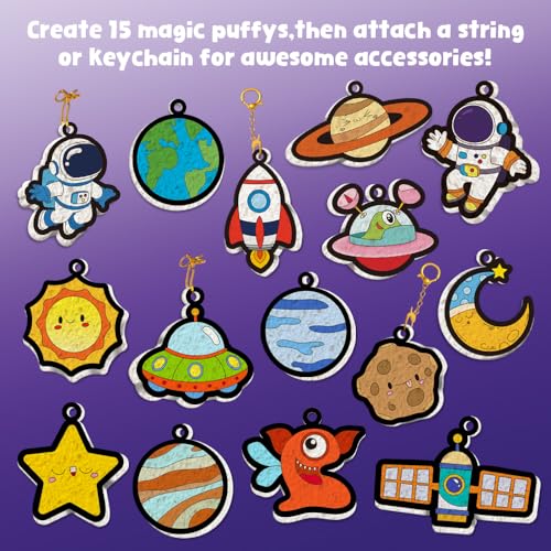 MZYTOZA Magic Foam Texture Painting Kit - 3D Art Craft Aqua Magic Puffs Paint Kit, 15 Mess-Free Paint by Number Craft for Kids (Space and Planets) - color: Purple Space and Planets