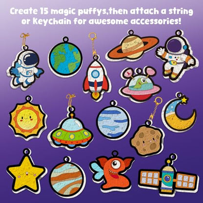 MZYTOZA Magic Foam Texture Painting Kit - 3D Art Craft Aqua Magic Puffs Paint Kit, 15 Mess-Free Paint by Number Craft for Kids (Space and Planets) - color: Purple Space and Planets
