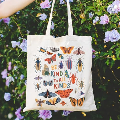 Canvas Aesthetic Tote Bag for Women with Inner Pocket Totes Shoulder Book Bag Shopping Reusable Grocery Bags - color: Be Kind to All Kinds