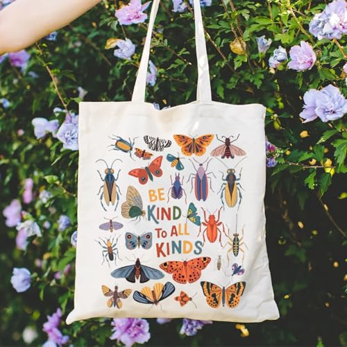 Canvas Aesthetic Tote Bag for Women with Inner Pocket Totes Shoulder Book Bag Shopping Reusable Grocery Bags - color: Be Kind to All Kinds