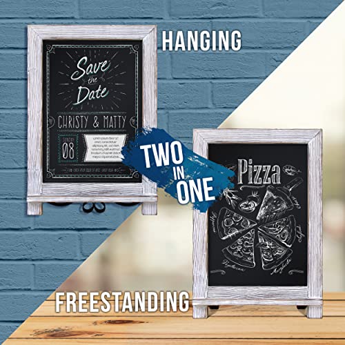 HBCY Creations Magnetic Tabletop Chalkboard Sign, 9.5" x 14", Rustic | Magnetic Surface, Metal Scrolled Legs, Countertop or Wall Mount - color: 1- Whitewashed, size: 10"W x 14"H