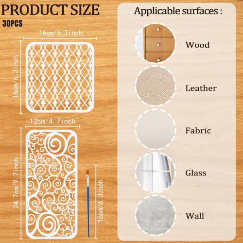 30Pcs Geometric Stencils for Painting,Texture Stencils for Craft - style: Geometric Stencils-30PCS