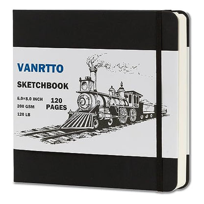 Vanrtto Hardcover Sketch Book, Square Mixed Media Sketchbook 8x8 Inch | Hardcover Square Sketch Book 120LB/200GSM Drawing Paper, 120 Pages/60 Sheets Sketch Pad for Adults, Mixed Media Sketchbook - size: 8x8 INCH