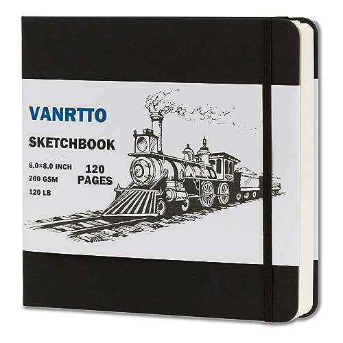 Vanrtto Hardcover Sketch Book, Square Mixed Media Sketchbook 8x8 Inch | Hardcover Square Sketch Book 120LB/200GSM Drawing Paper, 120 Pages/60 Sheets Sketch Pad for Adults, Mixed Media Sketchbook - size: 8x8 INCH