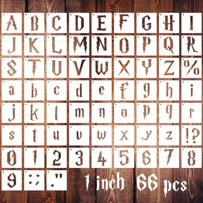 1 Inch Gothic Letter Stencils for Painting, 66 Pcs Reusable Old English Stencils, Calligraphy Letter Number Symbol Drawing Template Kit for Journal Scrapbook Signage DIY Art Project - size: 1 inch