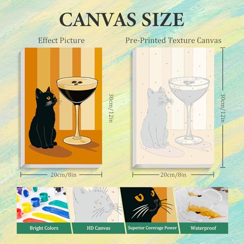 4 Pack Paint by Numbers Kit for Adults with Frame, Black Cat Painting Kit | with Wooden Easel, Cocktail DIY Acrylic Painting Craft for Beginners, Stress Relief, Home Wall Decor, Cat Lovers, 8 x 12 Inch - color: CYOP4P06