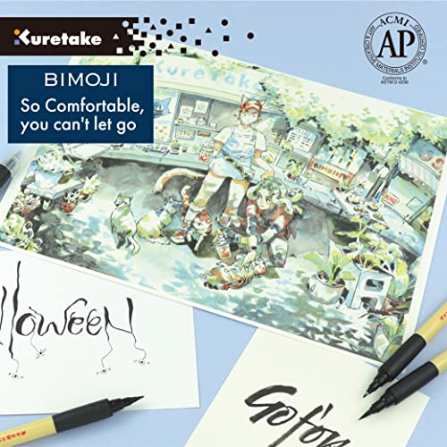 Kuretake Bimoji Brush Pen, 5 pcs set (Extra Fine, Fine, Medium, Large, Medium Brush), great for Calligraphy, Hand lettering and Illustration, for Beginners and Professional, Made in Japan - style: Variety 5pcs box