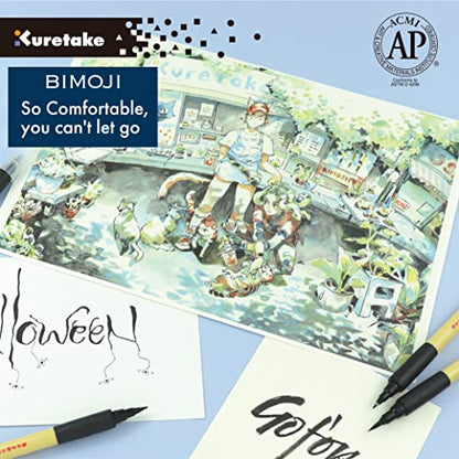 Kuretake Bimoji Brush Pen, 5 pcs set (Extra Fine, Fine, Medium, Large, Medium Brush), great for Calligraphy, Hand lettering and Illustration, for Beginners and Professional, Made in Japan - style: Variety 5pcs box