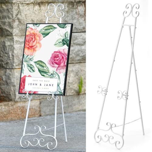 56" H White Metal Floor Standing Display Easel with Chain Support