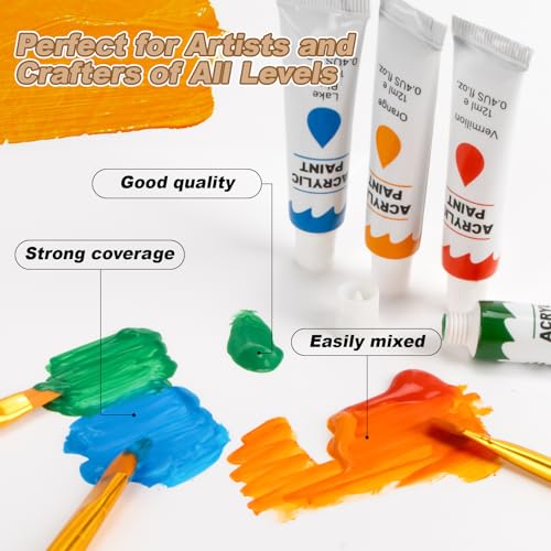 MAQIHAN Acrylic Paint Set - 24 Colors Acrylic Paint with 20 Brushes,24 x 12ml Tubes Artist Quality,Non Toxic Painting Supplies Kits for Artists and Adults,Craft Paint for Canvas Rock Ceramic Wood