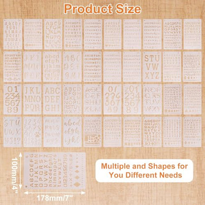 40 Pieces Small Letter Stencils for Painting 4 x 7 Inch, Reusable Alphabet Stencils, Plastic Templates Letters and Numbers with Geometric Shape Symbols for Art Projects, Notebook, Home Decor