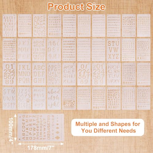 40 Pieces Small Letter Stencils for Painting 4 x 7 Inch, Reusable Alphabet Stencils, Plastic Templates Letters and Numbers with Geometric Shape Symbols for Art Projects, Notebook, Home Decor