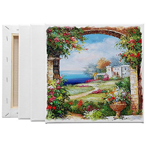 Stretched White Blank Canvas- 8x8 Inch,8 Pack,Primed,100% Cotton,5/8 Inch Profile of Super Value Pack for Acrylics,Oils & Other Painting Media. - size: 8"x8"-8Pack