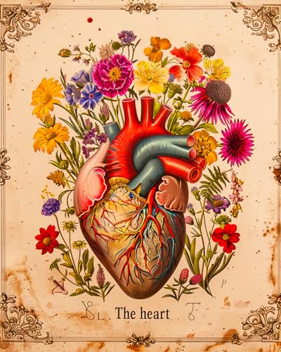 Colorful Flowers Heart Painting by Number Kits for Children,Human Anatomy Heart Poster Hanger Framed Painting Bedroom Wall Decor Pink Heart Pictures for Living Room Bathroom Kitchen 16x20 inch - color: Organs-03, size: 16''x20''(DIY Frame)