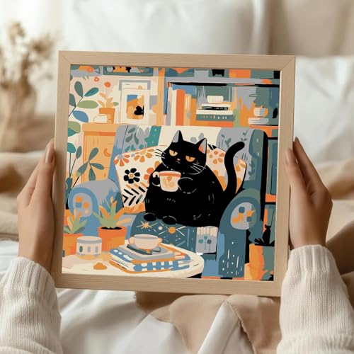 ICYANART Paint by Numbers for Adults Framed, Cat Number Painting 8x12In | Cat Paint by Number for Adults Beginners, Acrylic Funny Painting by Numbers, Cat Paint by Numbers - color: Lazy Cat-7.8x7.8in