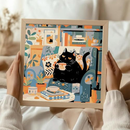 ICYANART Paint by Numbers for Adults Framed, Cat Number Painting 8x12In | Cat Paint by Number for Adults Beginners, Acrylic Funny Painting by Numbers, Cat Paint by Numbers - color: Lazy Cat-7.8x7.8in