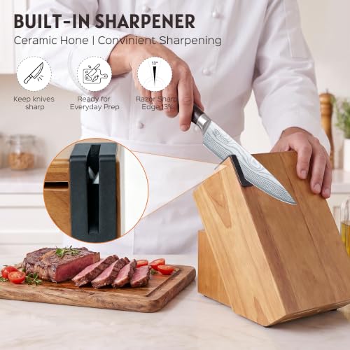 PAUDIN 17 PCS Kitchen Knife Set, Razor Sharp Knife Block Sets, Ideal Gifts - color: Brown, size: 17 PCS Knife Set