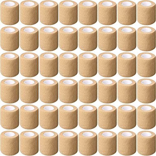 Treela 64 Pack 2" X 5 Yards Self Adhesive Bandage Wrap Beige | Cohesive Flexible Wrap for Wrist Ankle Fingers, Breathable Sports Tape, Self Adherent Rolls for Pets Vet, Coban Style - color: Beige, size: 2 Inch X 5 Yard