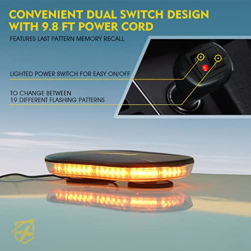 Xprite COB LED Rooftop Strobe Light Bar, Super Bright 19 Adjustable Lighting Modes with Magnetic Base for Construction Vehicles Tow Trucks Snowplow, Amber - color: Amber