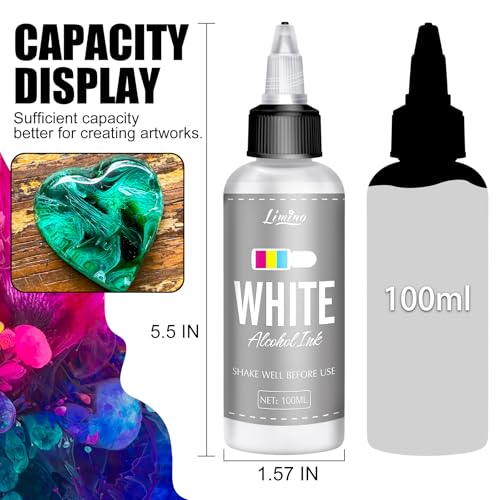 White Alcohol Ink for Epoxy Resin - 3.5oz/100ml Concentrated White Resin Pigment, Alcohol-Based Ink for Epoxy Resin Painting, Petri Dish Making, Resin Art - Epoxy Dye for Coaster, Yupo, Tumbler Making