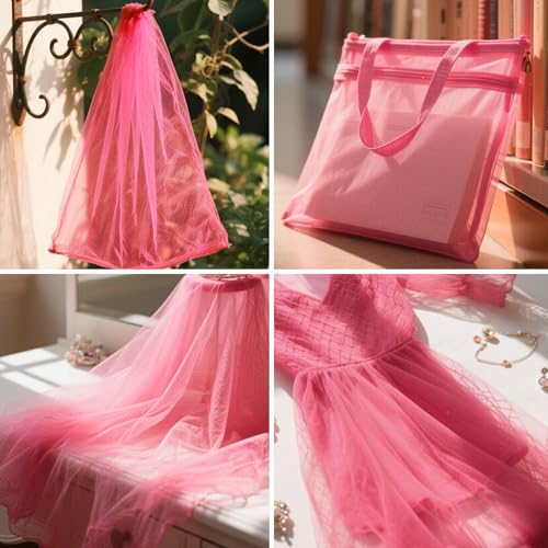 59" x 72"(2 Yards) Rose Pink Mesh Fabric | Slightly Stretchy for Sewing Projects, Backpack Pocket and Straps, Netting Clothes and Shopping Bag - color: Rose Pink