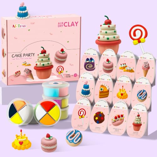 ARTPAR Air Dry Clay Kit,12 Desserts Modeling Magic Clay for Kids Craft Kit - color: Pink Cake Kit