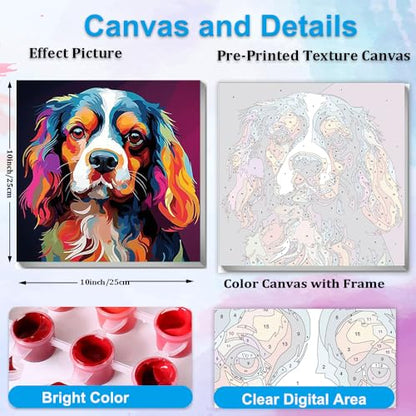 Artunion Framed Paint by Numbers Kit for Adults Beginners & Kids Ages 8-12,Cavalier King Charles Spaniel Paint by Number with Frame,Dog Animal Paint by Numbers Kit on Canvas 10 * 10 Inch Without Easel - color: ZXT-382-F