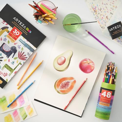 ARTEZA Watercolor Paper for Kids, 2 Pack, 30 Sheets Each, 9x12 Inches Water Pad, 135lb/200gsm, Glue Bound, Acid Free Kids Paper - style: 60 Sheets
