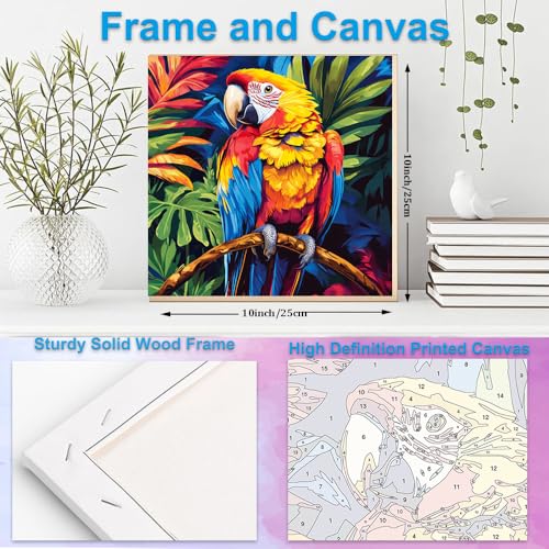 Artunion Framed Paint by Numbers Kit for Adults Beginners & Kids Ages 8-12,Colorful Parrot Paint by Number with Frame,Bird Paint by Numbers Kit on Canvas 10 * 10 Inch Without Easel - color: ZXT-271-F