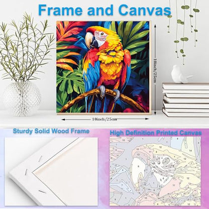 Artunion Framed Paint by Numbers Kit for Adults Beginners & Kids Ages 8-12,Colorful Parrot Paint by Number with Frame,Bird Paint by Numbers Kit on Canvas 10 * 10 Inch Without Easel - color: ZXT-271-F