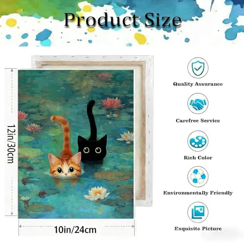 TCDZMYGS Pond Cat Paint by Numbers Kit for Adults Beginner,10x12 in | Paint by Number for Beginner,Adult Paint by Number,HD Color Canvas,DIY Tool Kits,Stress Relief Craft,Great Gift,With Frame - color: paint by number-1225-3