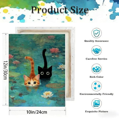 TCDZMYGS Pond Cat Paint by Numbers Kit for Adults Beginner,10x12 in | Paint by Number for Beginner,Adult Paint by Number,HD Color Canvas,DIY Tool Kits,Stress Relief Craft,Great Gift,With Frame - color: paint by number-1225-3