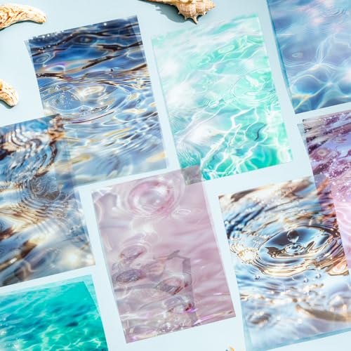 60 Pcs Water Ripple Stickers for Scrapbooking and Journaling | Water reflection designs in 6 color themes on transparent PET for collages, planners and mixed media - color: Wave Together