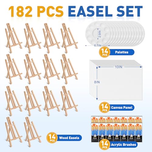 ESRICH 182PCS Acrylic Paint Set with 11.8 in Wooden Easels | 8 x 10 in Canvas Boards, Paint Brushes Canvas Panel Painting Kit for Acrylic Oil Watercolor Beginners - style: 182PCS