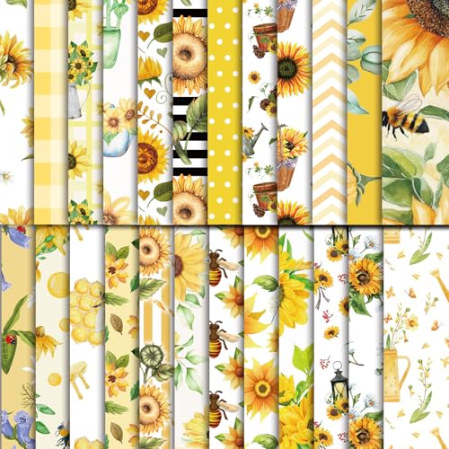 48 Sheets Sunflower Scrapbook Paper,Sunflower Pattern Decorative Scrapbook Paper for Journals DIY Cards and Photo Albums,Aesthetic Craft Supplies - color: Sunflower