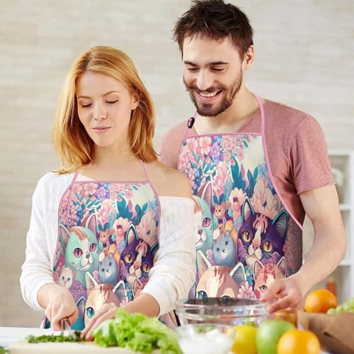 Apron with 2 Pockets,Kitchen Chef Artist Aprons for Cooking Gardening Baking Painting, Waterproof Apron 33" x 27" - color: Cat