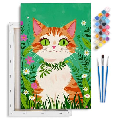Yezavesu Framed Paint by Numbers Kit for Adults Beginner & Kids Ages 8-12, Cat Paint by Numbers with Frame, DIY Number Painting for Adults Orange Cat for Home Wall Decor Gift 8X 12 inch | With Frame Canvas 8x 12 inch, DIY Acrylic Painting by Numbers Orang