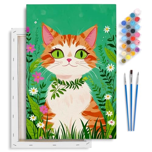 Yezavesu Framed Paint by Numbers Kit for Adults Beginner & Kids Ages 8-12, Cat Paint by Numbers with Frame, DIY Number Painting for Adults Orange Cat for Home Wall Decor Gift 8X 12 inch | With Frame Canvas 8x 12 inch, DIY Acrylic Painting by Numbers Orang