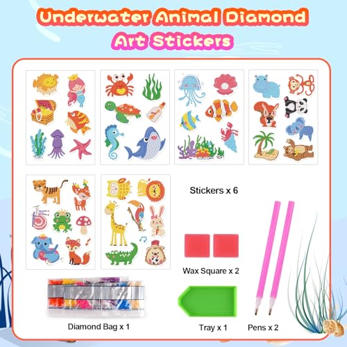 Labeol Diamond Art Kits for Kids Boys and Girls Ages 6-8-10-12 Easy to DIY Creative Diamond Art Sticker Craft by Numbers Kits for Kids and Adult Beginners (Jungle Animals) - style: Jungle Animals