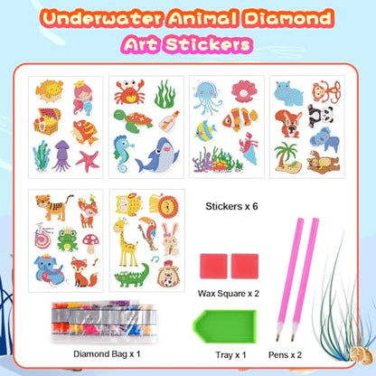 Labeol Diamond Art Kits for Kids Boys and Girls Ages 6-8-10-12 Easy to DIY Creative Diamond Art Sticker Craft by Numbers Kits for Kids and Adult Beginners (Jungle Animals) - style: Jungle Animals