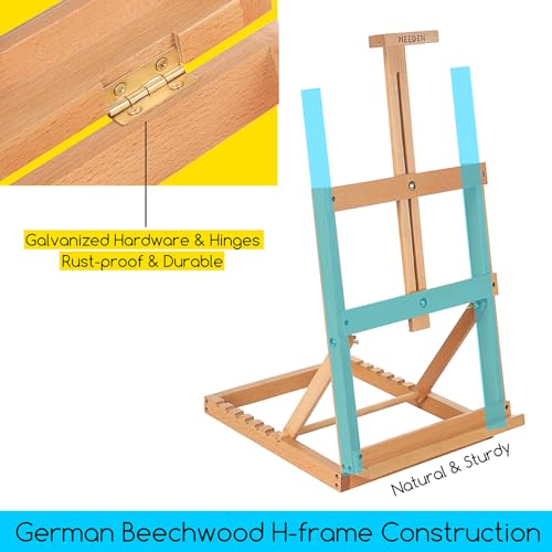 MEEDEN Heavy-Duty Tabletop Studio H-Frame Wooden Easel- Solid Beech Wood Adjustable Artists Desktop Wood Easel Table for Artist, Beginners & Teens- Holds Canvas Art up to 23" High