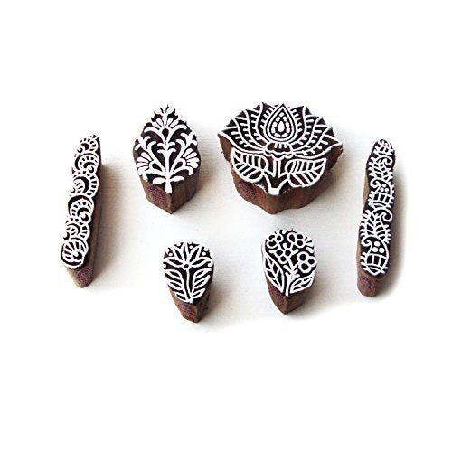 Asian Lotus and Floral Pattern Wood Block Print Stamps (Set of 6) - color: Htag0403
