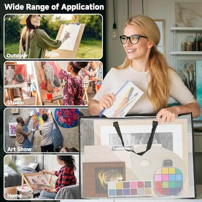 4 Pcs Art Portfolio Bag, 2 Pcs (25.31'' x 18.77'') Artwork Posters Storage Supply Bag and 2 Pcs (9.44'' x 4.33'') Small Mesh Zipper Pouch for Bulletin Board, Poster, Scrapbook, Brushes, Pencil